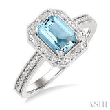 Sterling Silver Aquamarine & Diamond Ring SDM-11396