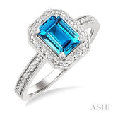 Sterling Silver Blue Topaz & Diamond Ring SDM-11397