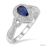 Sterling Silver Pear Blue Sapphire & Diamond Ring SDM-11406
