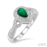 Sterling Silver Pear Emerald & Diamond Ring SDM-11407
