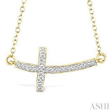 Sterling Silver Gold Vermiel Curved Diamond Cross Pendant SDM-11416