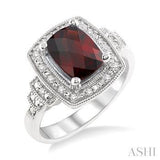 Sterling Silver Cushion Cut Garnet & Diamond Halo Ring SDM-11417
