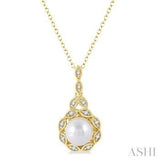 Sterling Silver Gold Vermiel Pearl and Diamond Pendant SDM-11421