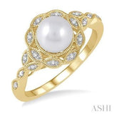 Sterling Silver Gold Vermiel Pearl and Diamond Halo Ring SDM-11424