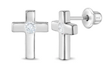 Sterling Silver CZ Cross Stud Kids Earrings SSJ-13487