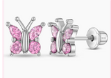 Sterling Silver Pink CZ Butterfly Stud Earrings SSJ-13493