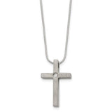 Titanium Cubic Zirconia Curved Cross Pendant with Chain SSJ-13352