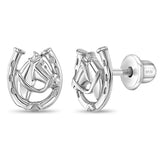 Sterling Silver Horsehead in Horse Shoe Stud Earrings SSJ-13484