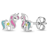 Sterling Silver Unicorn Enameled Stud Earrings SSJ-13486