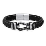 Stainless Steel Leather Horseshoe Bracelet SSJ-13519