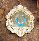 Sterling Silver Gold Finish Turquoise Horseshoe Medallion Necklace SSJ-13532