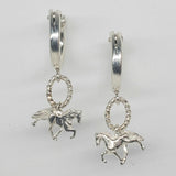 Sterling Silver Walking Horse Dangle Hoop Earrings SSJ-13833