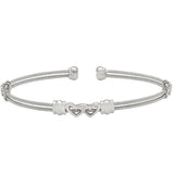 Bella Cavo Sterling Silver Double Cable Cubic Zirconia with Hearts Bracelet BEL-10445