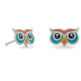 Sterling Silver Enamel Owl Earrings - Childrens SSJ-12733