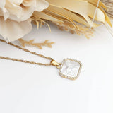 Gold Finish Stainless Steel White Mother of Pearl Horse With CZ Stone Pendant SSJ-13663