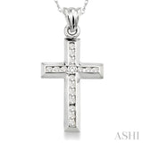 1/4 ctw Round Cut Diamond Cross Pendant in 10K White Gold with Chain