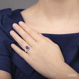 8x6 MM Oval Cut Amethyst and 1/20 Ctw Round Cut Diamond Ring in Sterling Silver