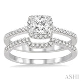 5/8 Ctw Diamond Wedding Set with 1/2 Ctw Princess Cut Engagement Ring and 1/6 Ctw Wedding Band in 14K White Gold