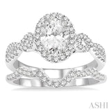 3/4 Ctw Diamond Wedding Set With 1/2 Ctw Oval Cut Diamond Engagement Ring and 1/6 Ctw Curved Diamond Wedding Band in 14K White Gold