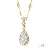 1.00 ctw Round Cut Lovebright Diamond Pear Shape Necklace in 14K Yellow and White Gold