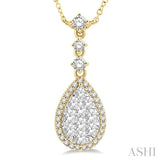 1.00 ctw Round Cut Lovebright Diamond Pear Shape Necklace in 14K Yellow and White Gold