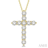 2.00 ctw Round Cut Diamond Cross Pendant in 14K Yellow Gold with Chain