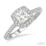 1 Ctw Cushion Shape Round & Princess Cut Diamond Engagement Ring With 3/4 Ctw Princess Cut Center Stone in 14K White Gold