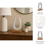 White/Brown Marble Horseshoe on Wood Base Figurine ZGT-06052
