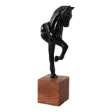 Black/Brown Metal Galloping Horse on Base, 12 in.