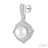 6 MM Cultured Pearl and 1/4 Ctw Round Cut Diamond Halo Earrings in 10K White Gold