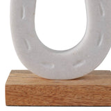 White/Brown Marble Horseshoe on Wood Base Figurine ZGT-06052