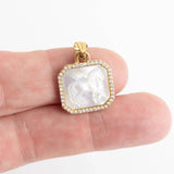 Gold Finish Stainless Steel White Mother of Pearl Horse With CZ Stone Pendant SSJ-13663