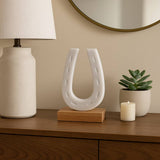 White/Brown Marble Horseshoe on Wood Base Figurine ZGT-06052