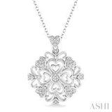 Sterling Silver Filigree Heart Pendant with Diamonds - SDM-11233