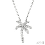 1/10 ctw Palm Tree Round Cut Diamond Petite Fashion Pendant With Chain in 10K White Gold