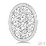 1/3 Ctw Oval Shape Lovebright Round Cut Diamond Bezel Stud Earring in 14K White Gold