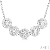 1/2 Ctw 5-Stone Circular Mount Lovebright Round Cut Diamond Necklace in 14K White Gold