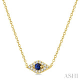 2.60 MM Round Cut Sapphire and 1/10 Ctw Evil Eye Round Cut Diamond Precious Petite Fashion Pendant With Chain in 10K Yellow Gold