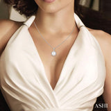 8 MM Cultured Pearl and 1/3 Ctw Hexagon Shape Round Cut Diamond Pendant With Chain in 14K White Gold