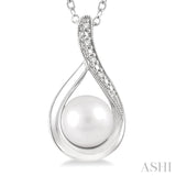 7X7 MM Drop Shape Cultured Pearl and 1/50 Ctw Round Cut Diamond Pendant With Chain in Sterling Silver