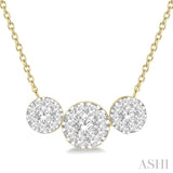 1.00 ctw 3-Stone Lovebright Round Cut Diamond Necklace in 14K Yellow and White Gold
