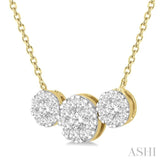 1.00 ctw 3-Stone Lovebright Round Cut Diamond Necklace in 14K Yellow and White Gold