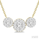 1.00 ctw 3-Stone Lovebright Round Cut Diamond Necklace in 14K Yellow and White Gold