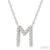 1/20 ctw Initial 'M' Round Cut Diamond Pendant With Chain in 14K White Gold