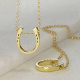 Sterling Silver Classique Horseshoe & Chain Necklace Gold SSJ-13712