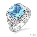 Sterlng Silver Blue Topaz & Diamond Halo Ring SDM-11205