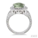 Sterling Silver Cushion Cut Green Amethyst & Diamond Halo Ring SDM-11418