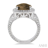 Sterling Silver Cushion Cut Smoky Quartz & Diamond Halo Ring SDM-11419