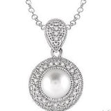 Sterling Silver 6mm Pearl and Diamond Halo Pendant- SDM-11261