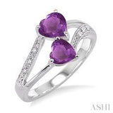 Sterling Silver Amethyst & Diamond Double Heart Ring   SDM-11288